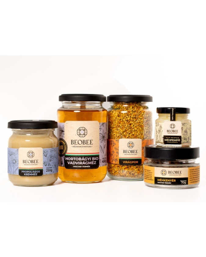 Természetes mézekből és propoliszból álló immunerősítő ajándékcsomag.