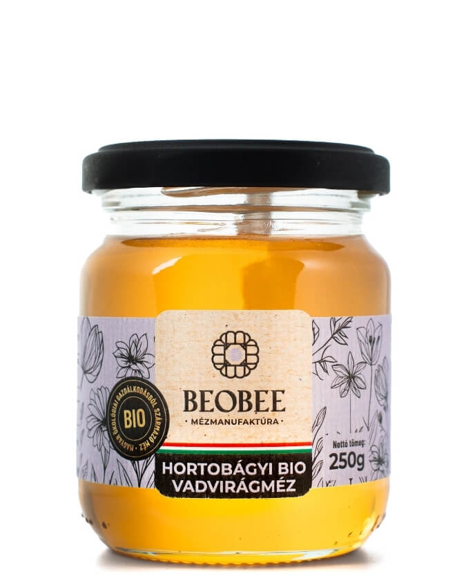 Hortobágyi tájról származó 250 grammos bio vadvirágméz.